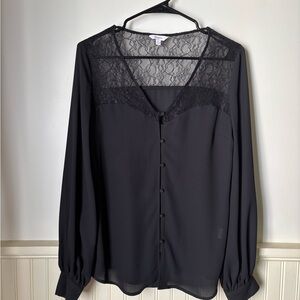 Candie's Black Buttoned Blouse with Sheer Panel